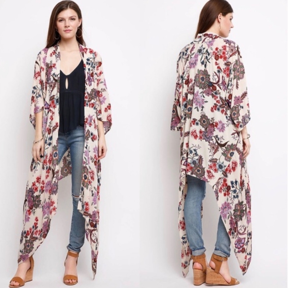 URBAN OUTFITTERS PATRONS OF PEACE KIMONO DUSTER FLORAL. MEDIUM